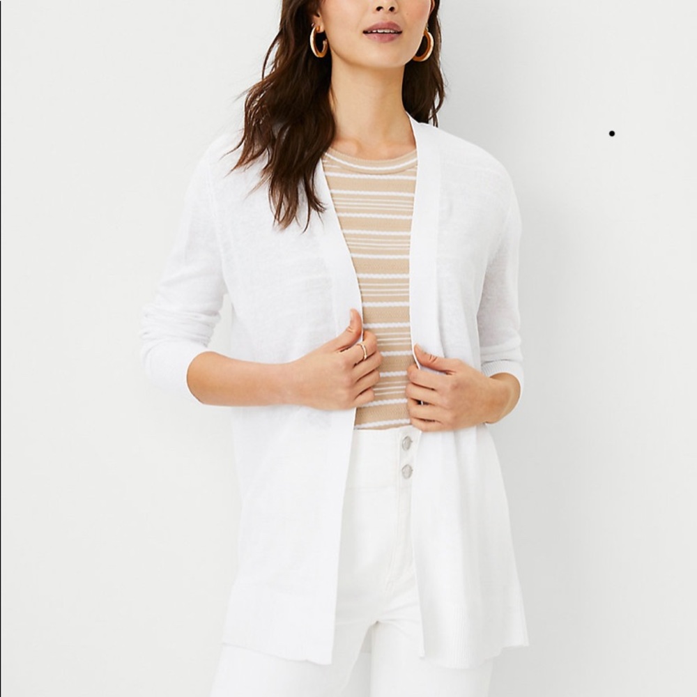 Ann Taylor Linen Blend Open Cardigan